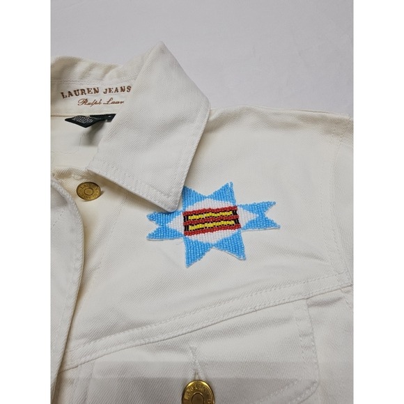 Ralph Lauren Women's White Jean Trucker Southwestern Jacket Size Med Beaded - Picture 6 of 16